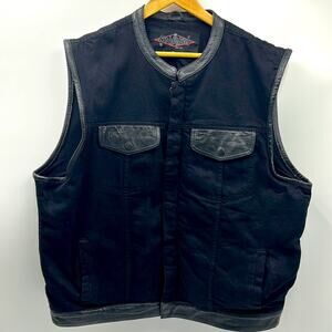 STREET &STEEL DENIM LEATHER TRIM MENS SIZE 2XL BLACK VEST JACKET